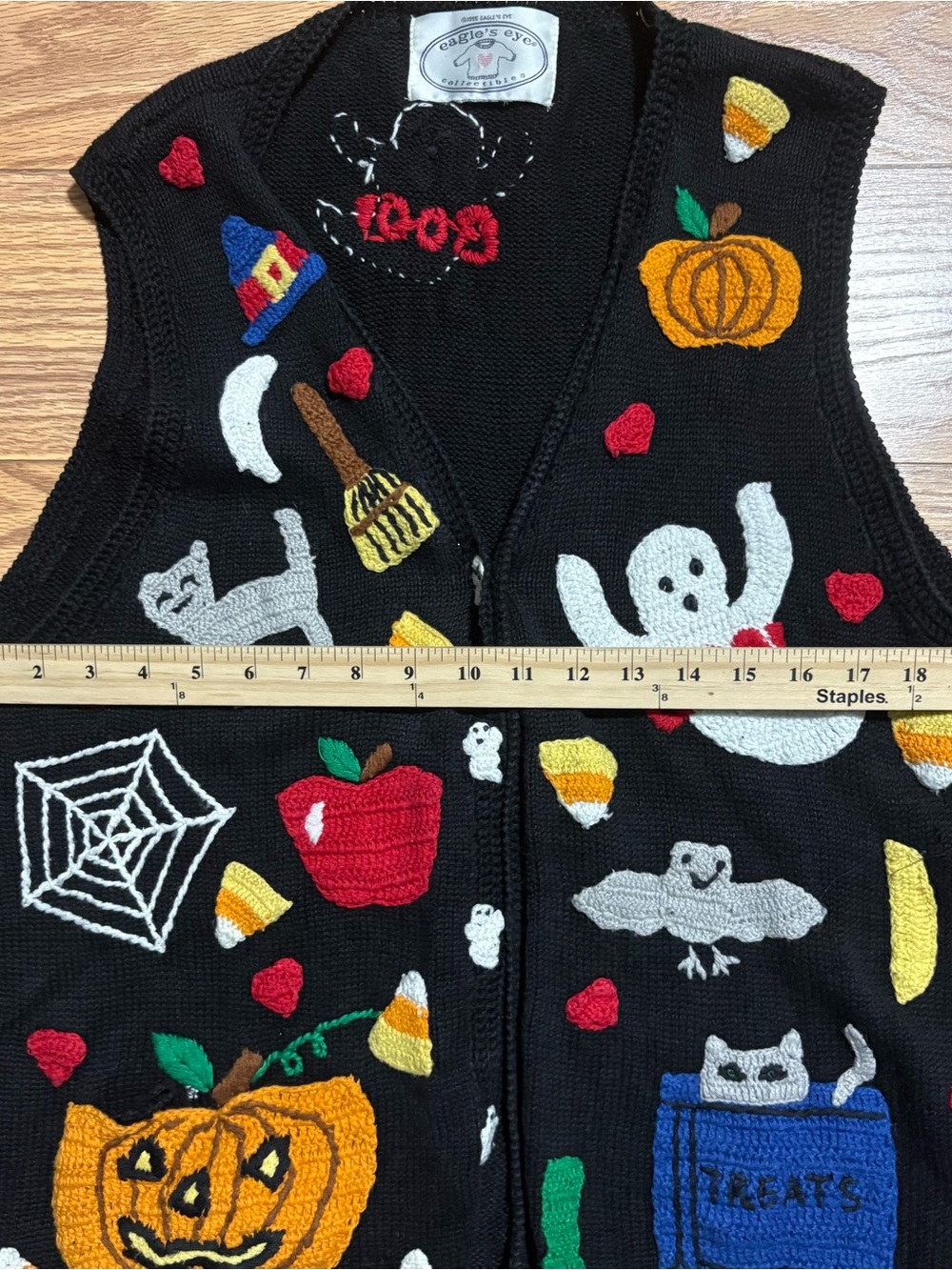 Vintage 90s Eagle’s Eye Knit Halloween Fall Sweater Vest Women’s Large Teacher - Picture 8 of 13